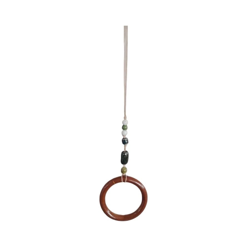 Beaded Towel Hanger for Farmhouse Decor (Natural Wood Beads, Textured Rope)