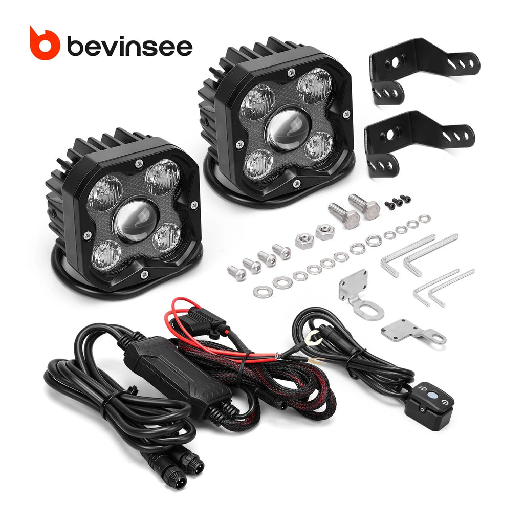 2X 3-Inch Square LED Auxiliary Light Pod for Motorcycle (Off-Road)