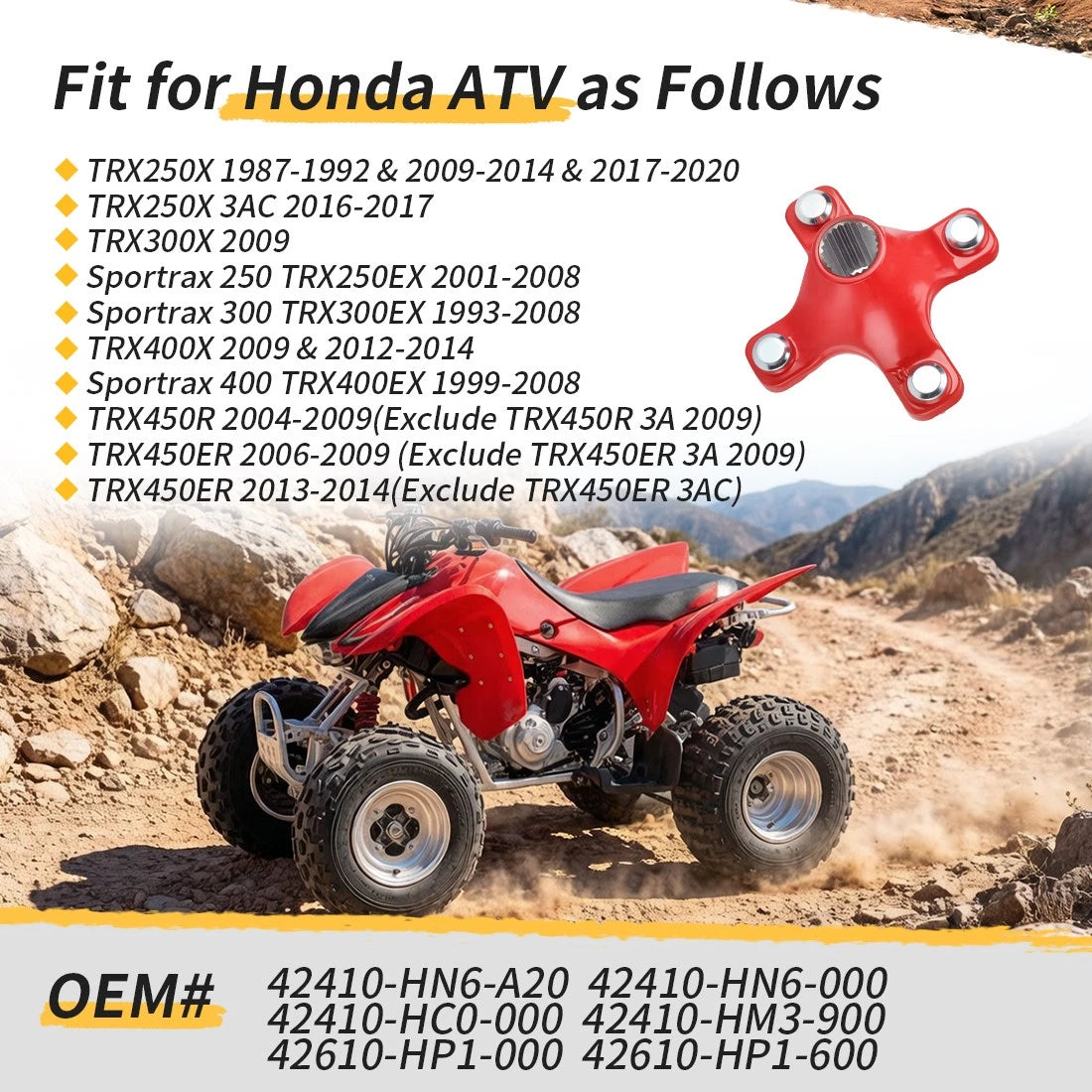 Rear Red Wheel Hub for Honda FourTrax 250 TRX250X TRX300X TRX400X (1986–2006) 42610-HP1-000