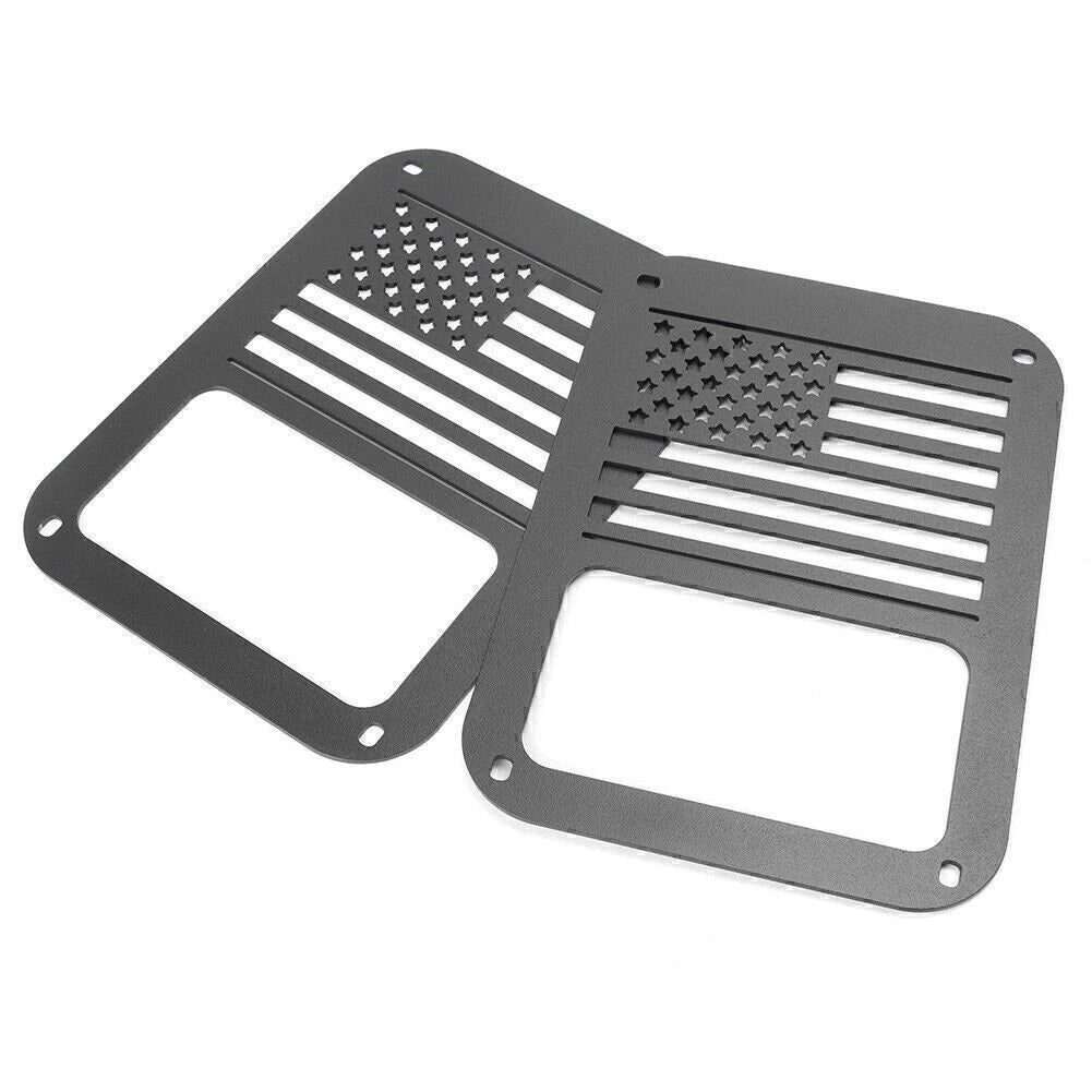 2X Rear American Flag Tail Light Cover Protector for Jeep Wrangler JK (2007–2016)