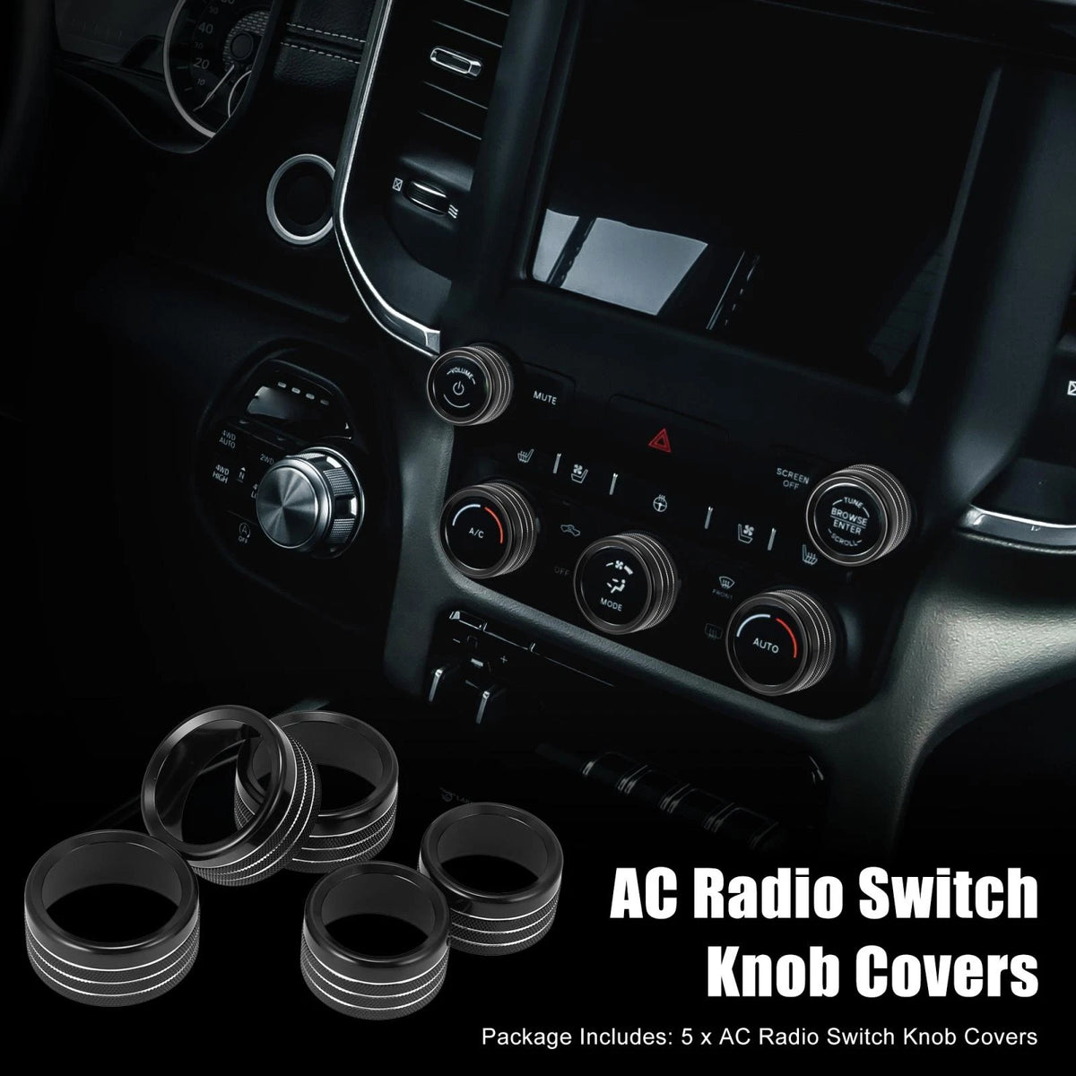 5Pc AC Radio Switch Knob Cover Replacement for Dodge Ram 1500 (2018–2020)