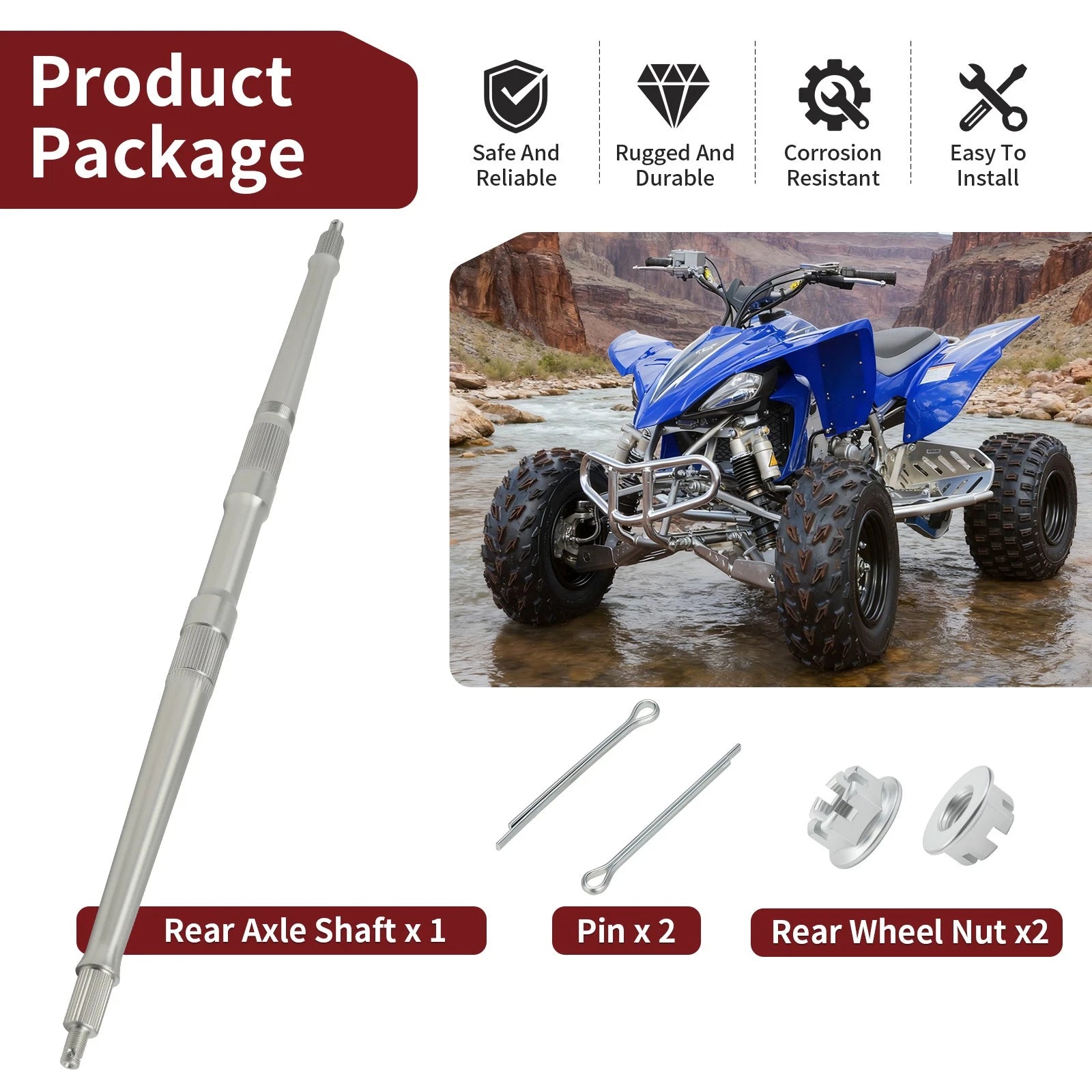 Rear Axle Shaft & Nut & Pin Kit for Yamaha YFZ450 (2004–2005) #5TG-25381-00-00