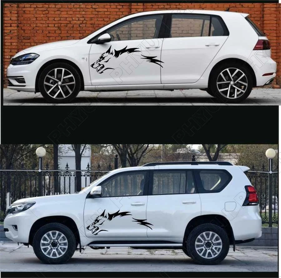 2X Black Car Body Side Door Stickers Running Wolf Totem Vinyl Decals Universal