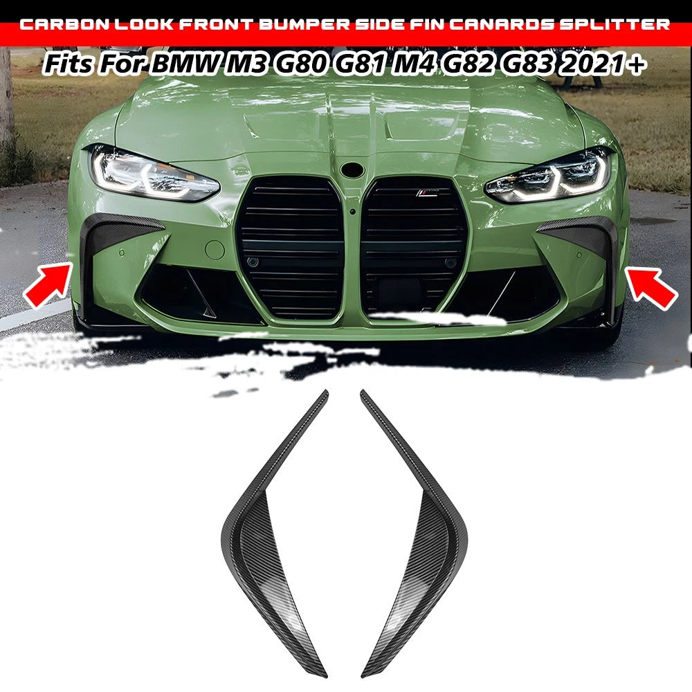 Carbon Look Front Bumper Side Fin Canards Splitter for BMW M3 M4 (2021–Present)