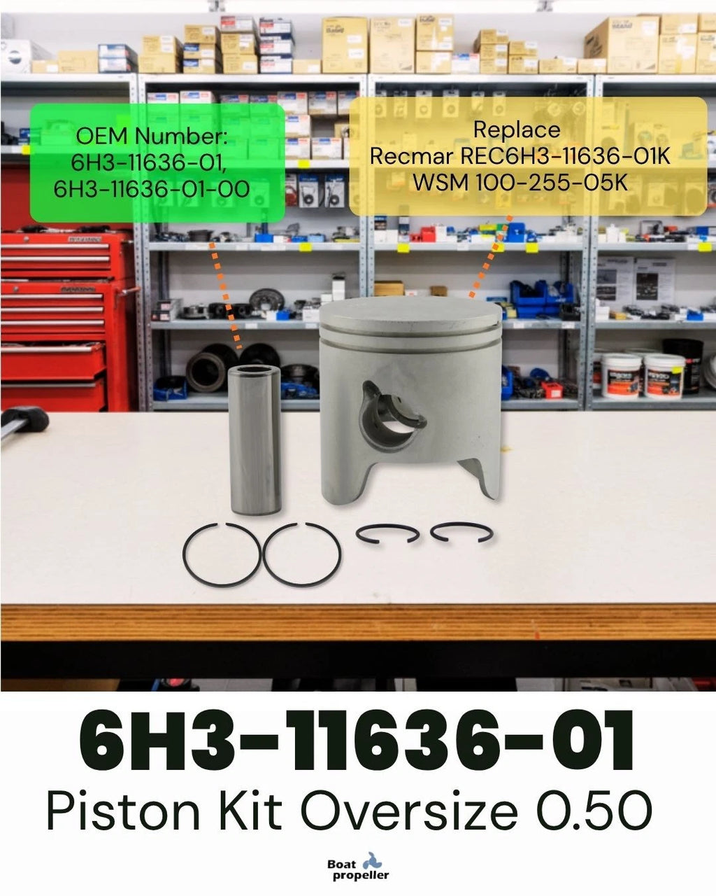 Piston Kit 0.50 with Ring for Yamaha Outboard 60HP 70HP (2-Stroke)