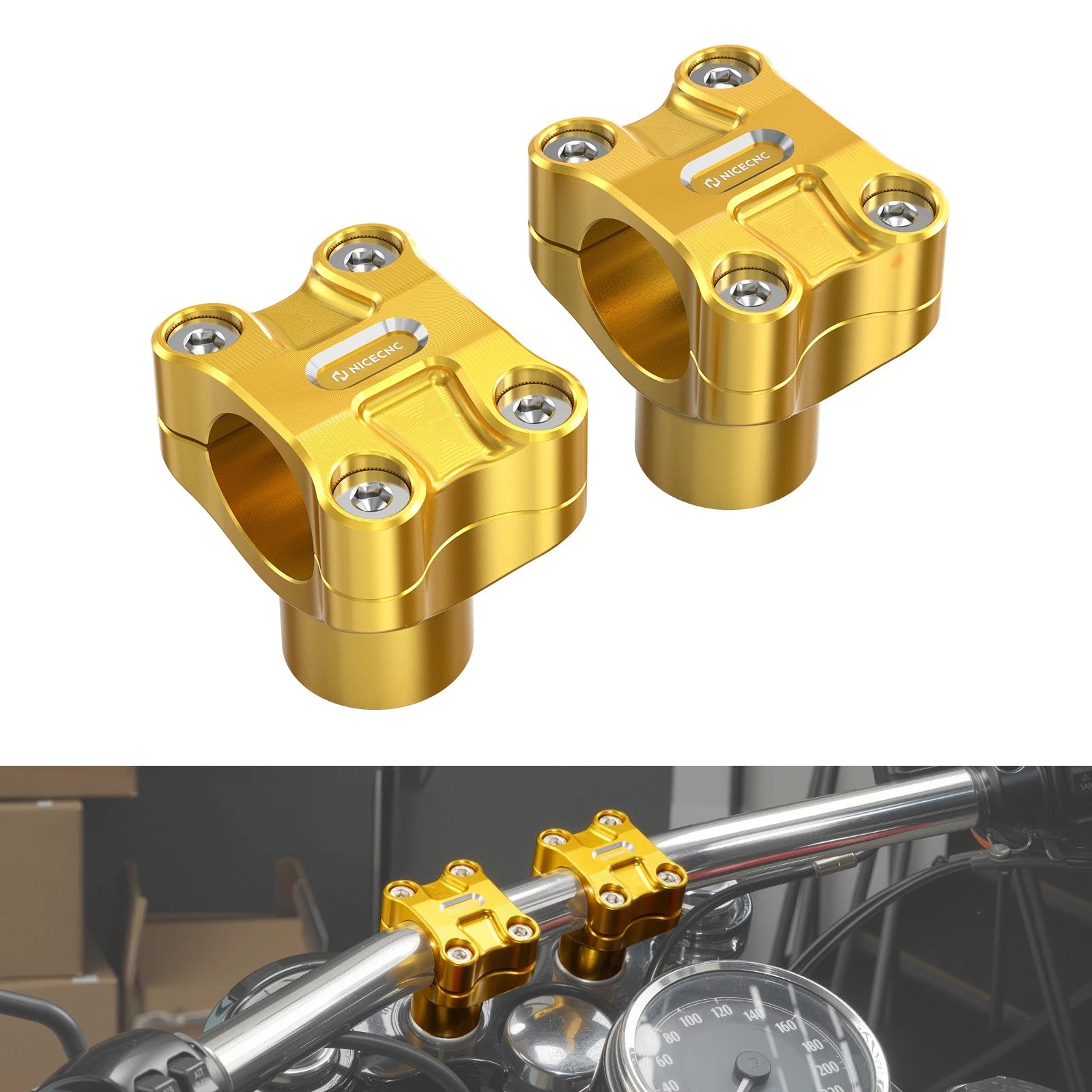 50mm Handlebar Risers 1.25" Bar Clamp Kit for Harley Dyna Switchback (2012–2017)