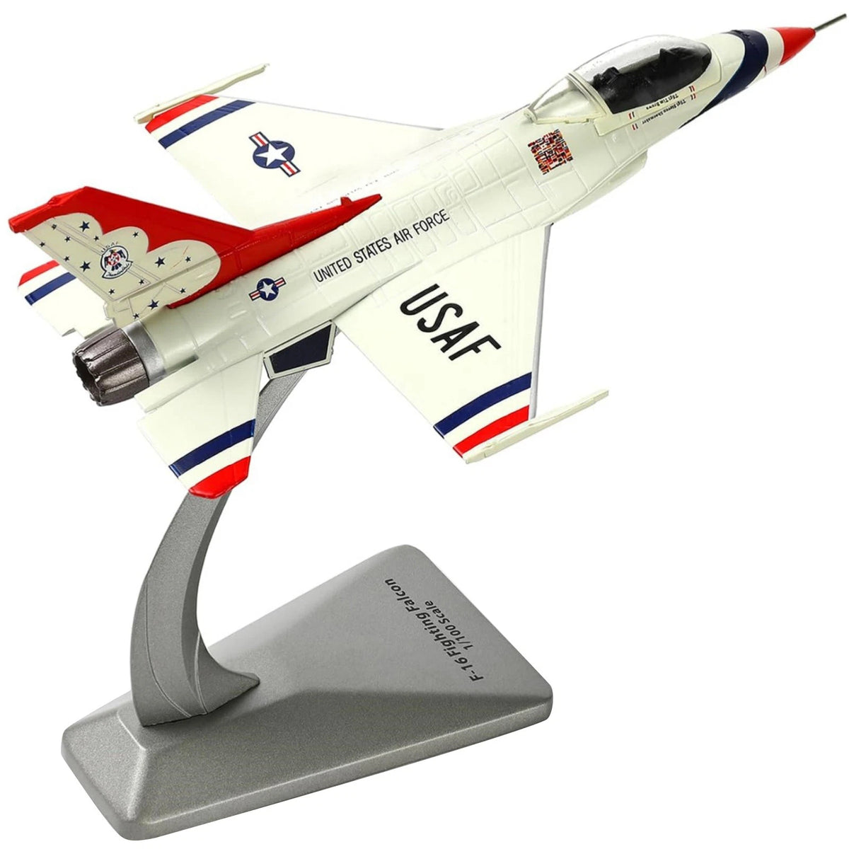F-16 Thunderbirds Fighter Model Desk Decor 1/100 Scale with Stand