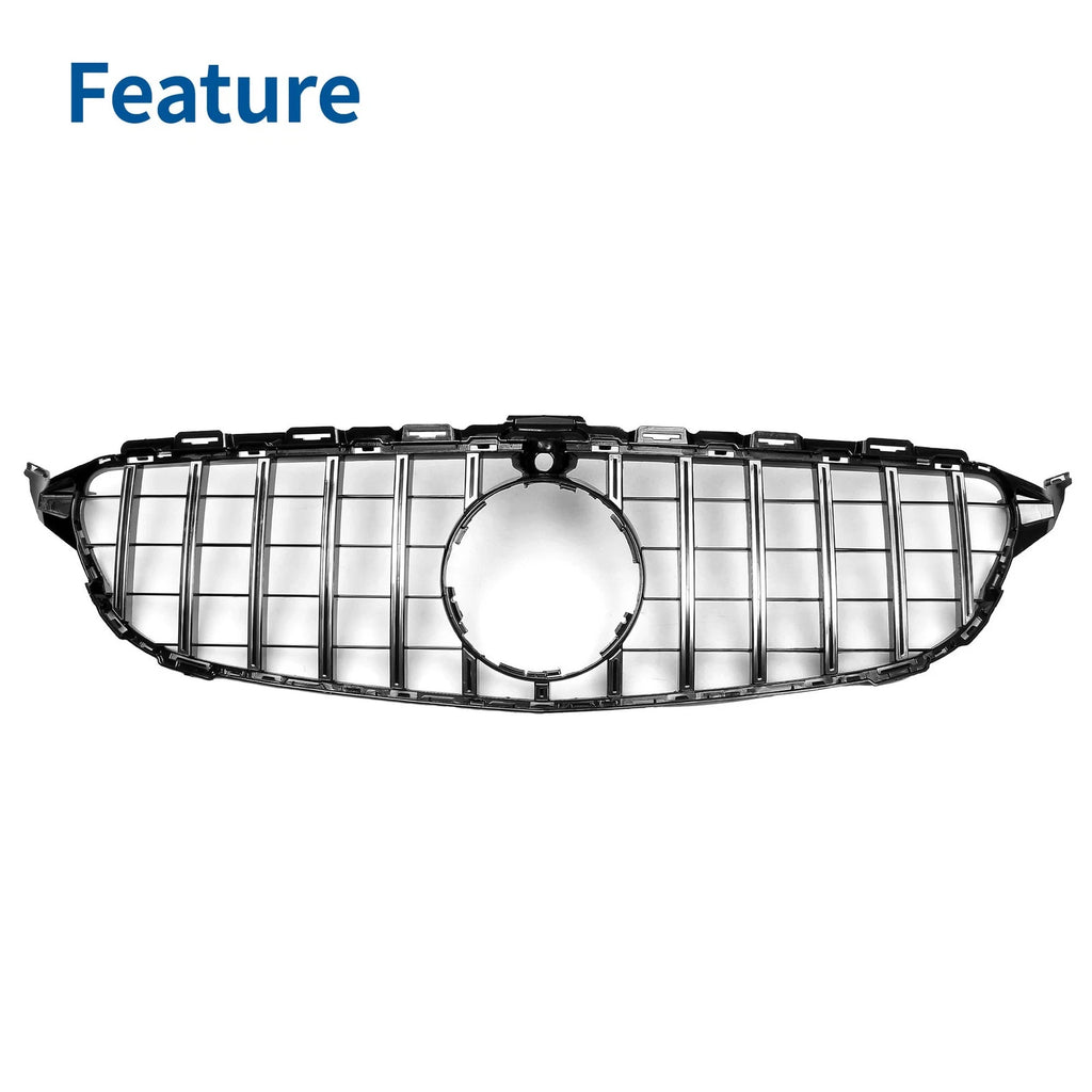 Front Upper Bumper Grille for Mercedes-Benz C250 Black Chrome (2015–2018)