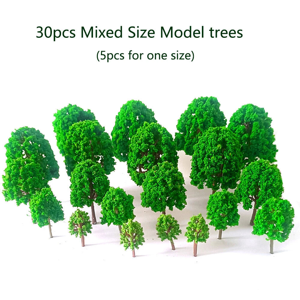 30pcs 3.5-16cm Mixed Size Model Trees Train Railway Architecture Scenery Layout