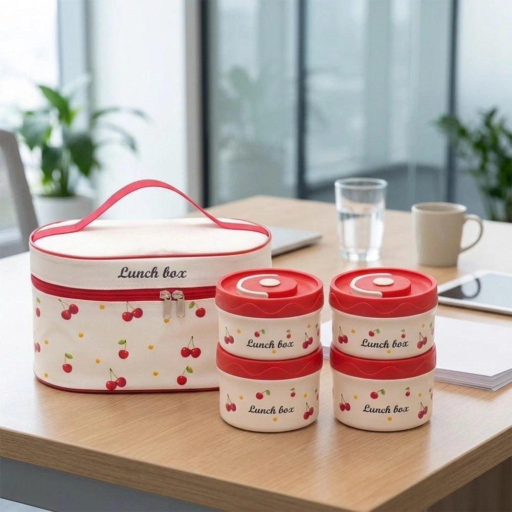 Set of 4 Insulated Lunch Containers 304 SS Stackable 440ml 600ml