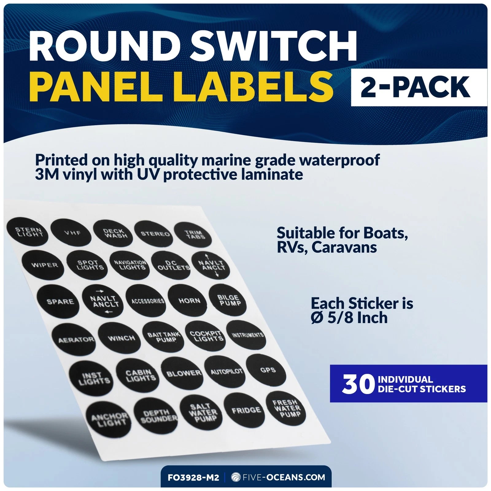 Round Switch Panel Labels for FO3928-M2 (30 Pieces Per Sheet, 2-Pack)
