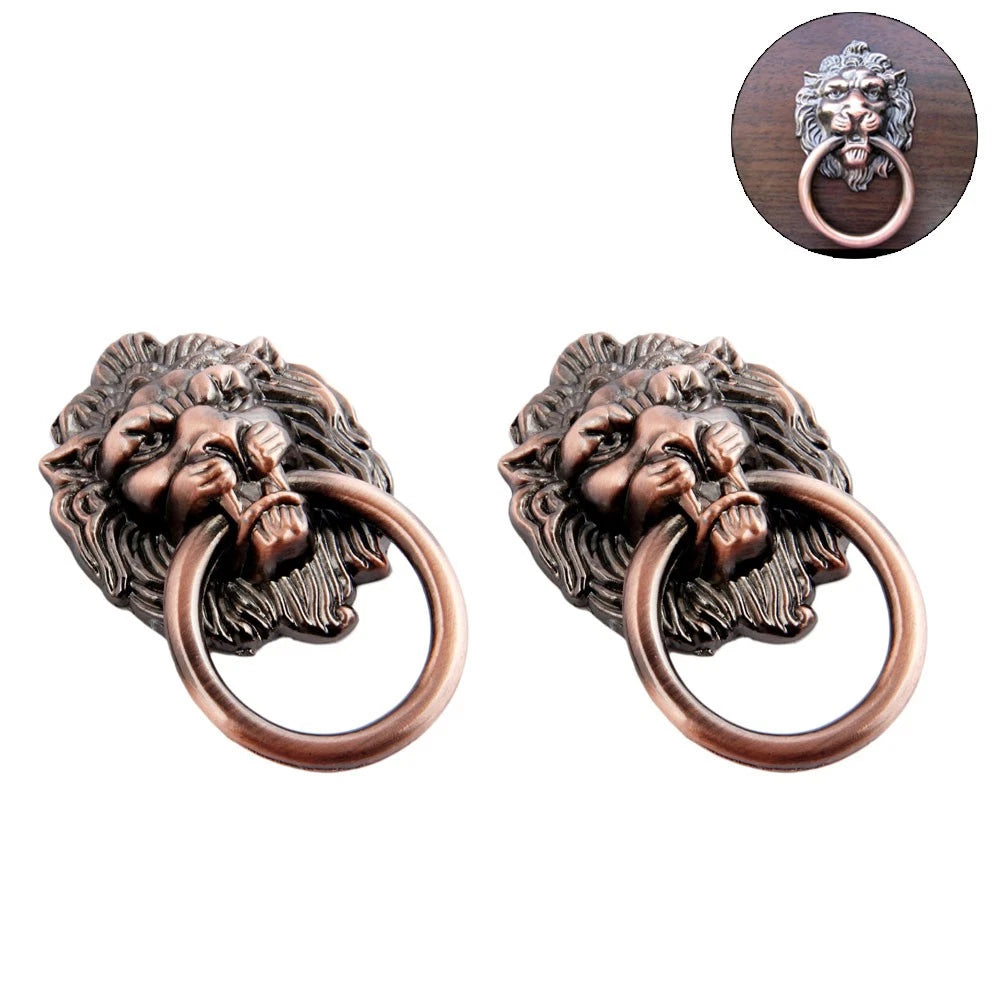 2X Zinc Alloy Lion Head Drawer Pull Knob for Cabinet Door