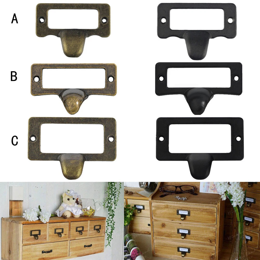 6pc Metal Alloy Drawer Cabinet Label Tag Holder Frame Pull Handle