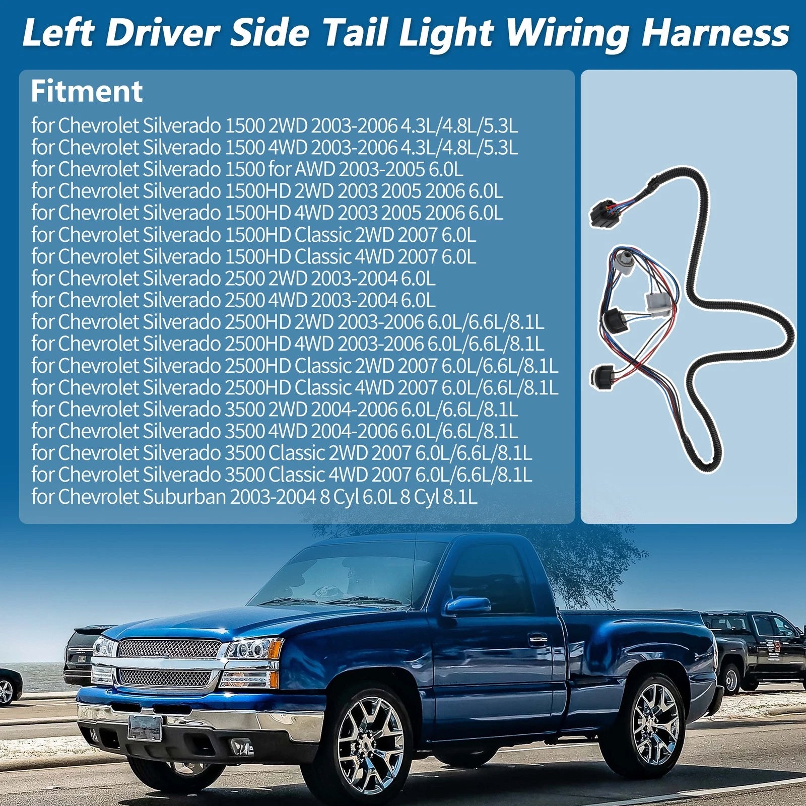 Left Tail Light Wiring Harness Replacement for Chevy Silverado 1500 2500 3500 (2014–2018)
