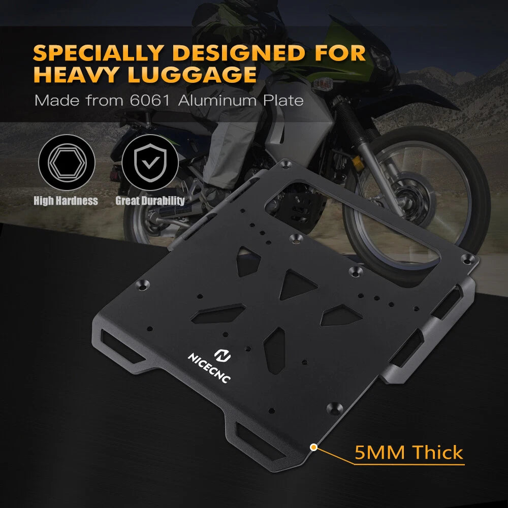 Aluminum Rear Luggage Rack Bracket Plate Kit for Kawasaki KLR650 (2008–2018)