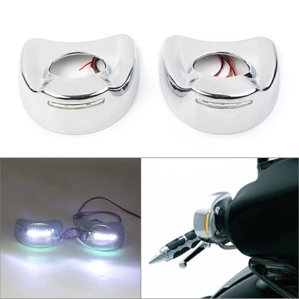LED Chrome Fairing Mount Side Mirror Cover for Harley Electra Glide (1996–2013)