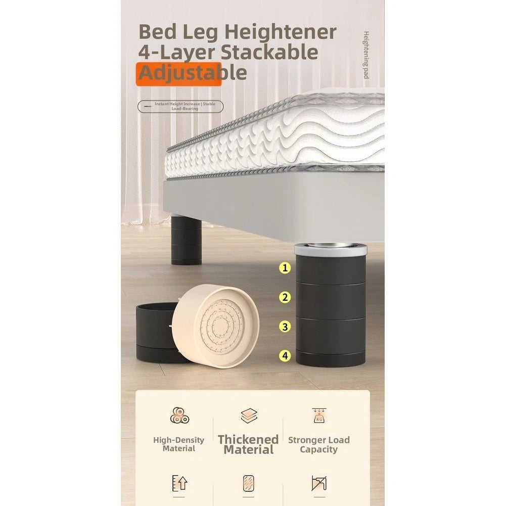 Set of 4 Adjustable Rubber Furniture Risers for Bed Sofa Table