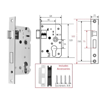 Residential Door Lock 75mm Latch Size for Bedroom Doors