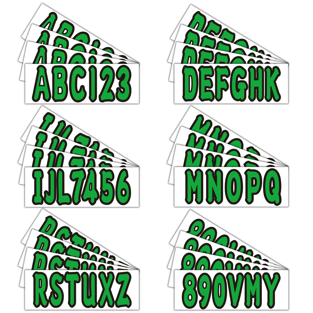 Set of 4 Boat Numbers and Letters Decal Stickers A-Z 0-9 Green