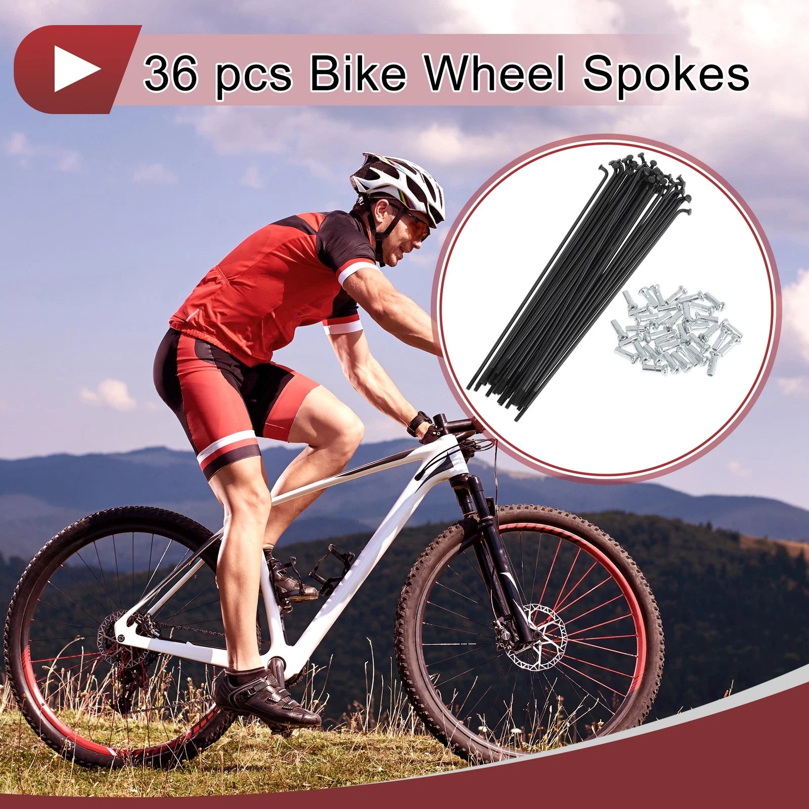 Bicycle Spokes Set 138mm Carbon Steel Black for 36 Spokes (Universal)
