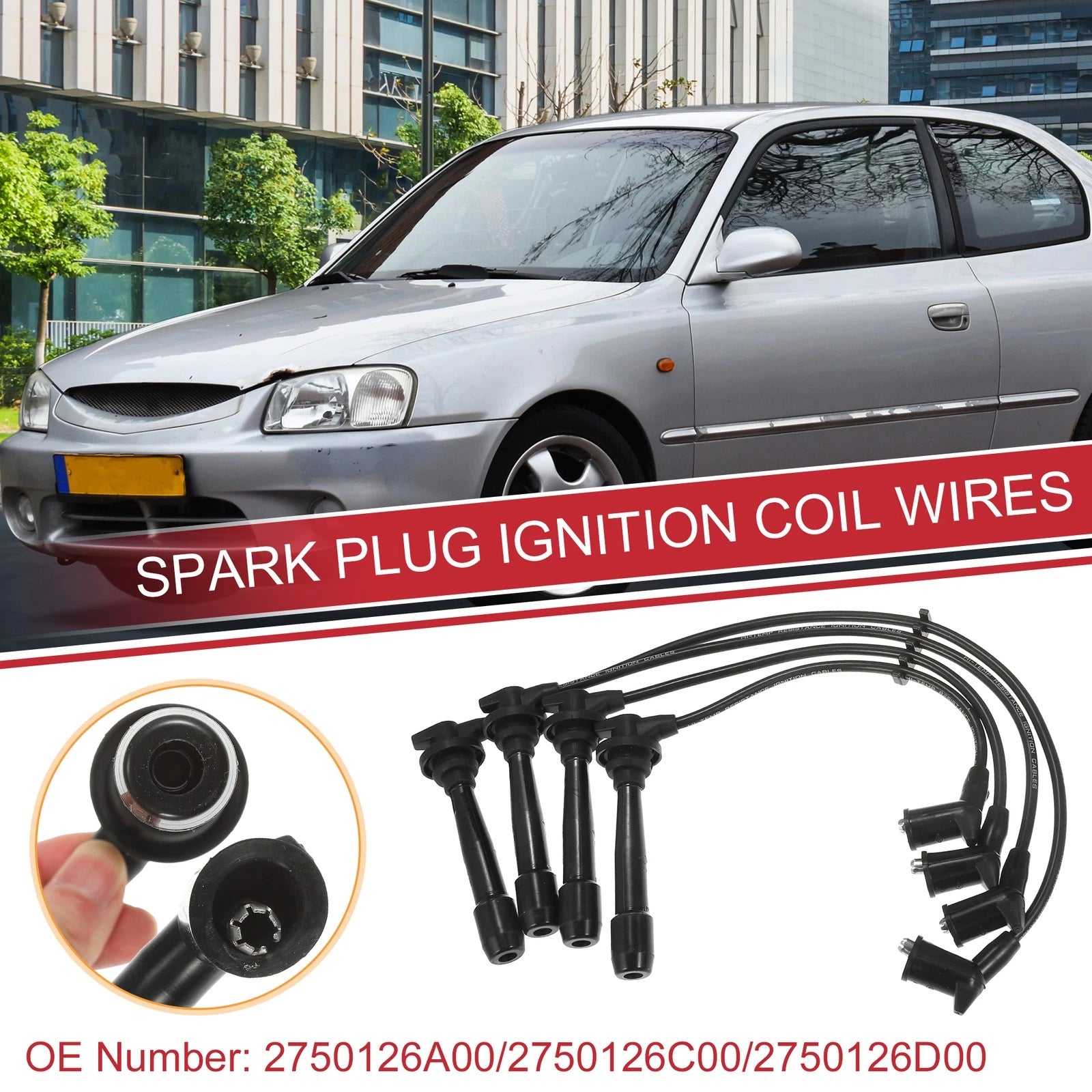 4 Pcs Spark Plug Wire Ignition Coil Cable for Hyundai Accent (2000–2010)