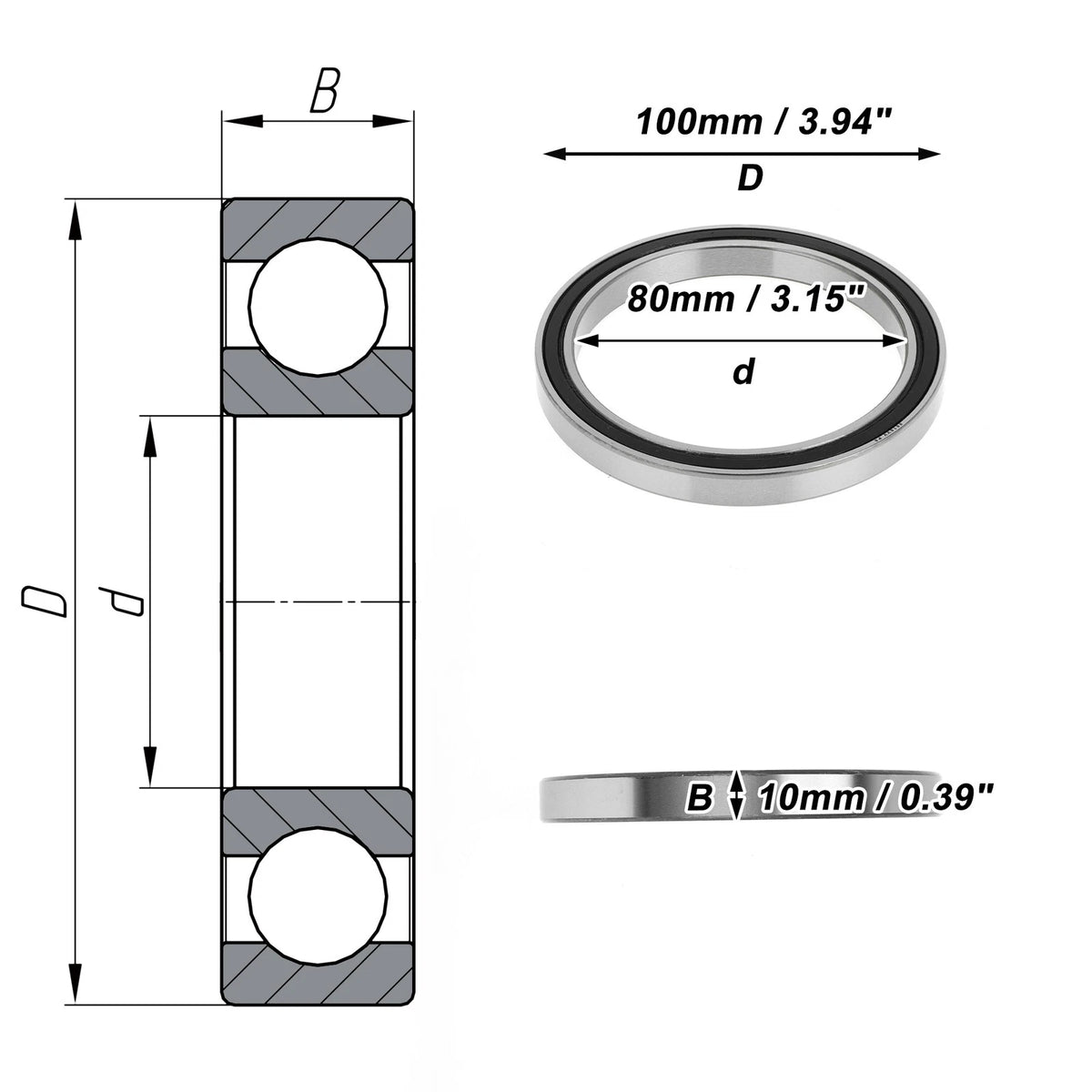 Deep Groove Ball Bearing 6816VV for Scooter Skateboard (80x100x10mm)