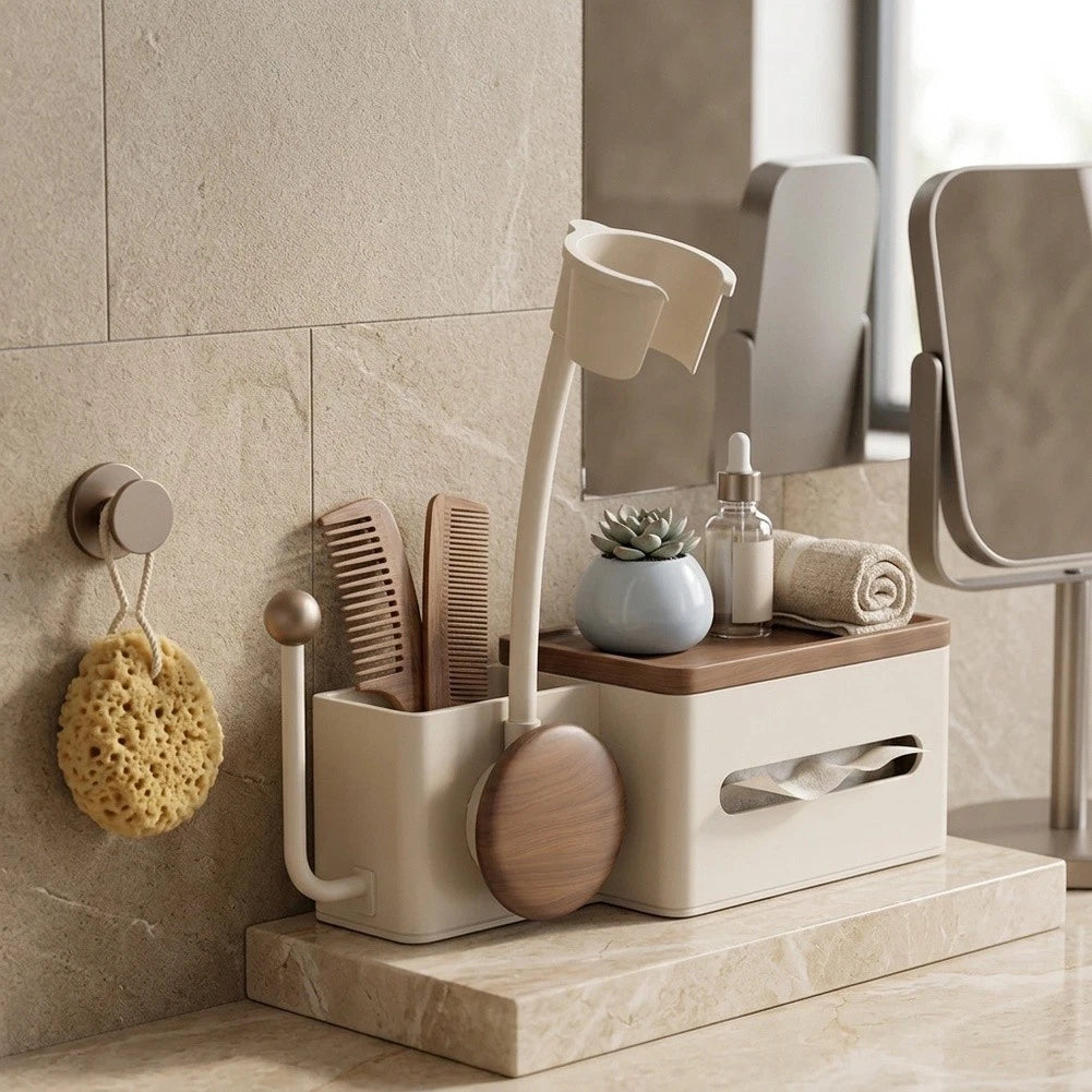 Mount Ready Hair Dryer Stand with Comb Organizer for Bathroom Setup