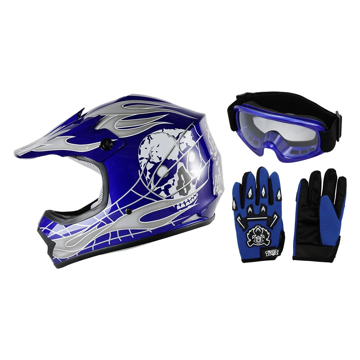 Youth Full Face Dirt Bike Helmet Set for Kids ATV (DOT Approved)