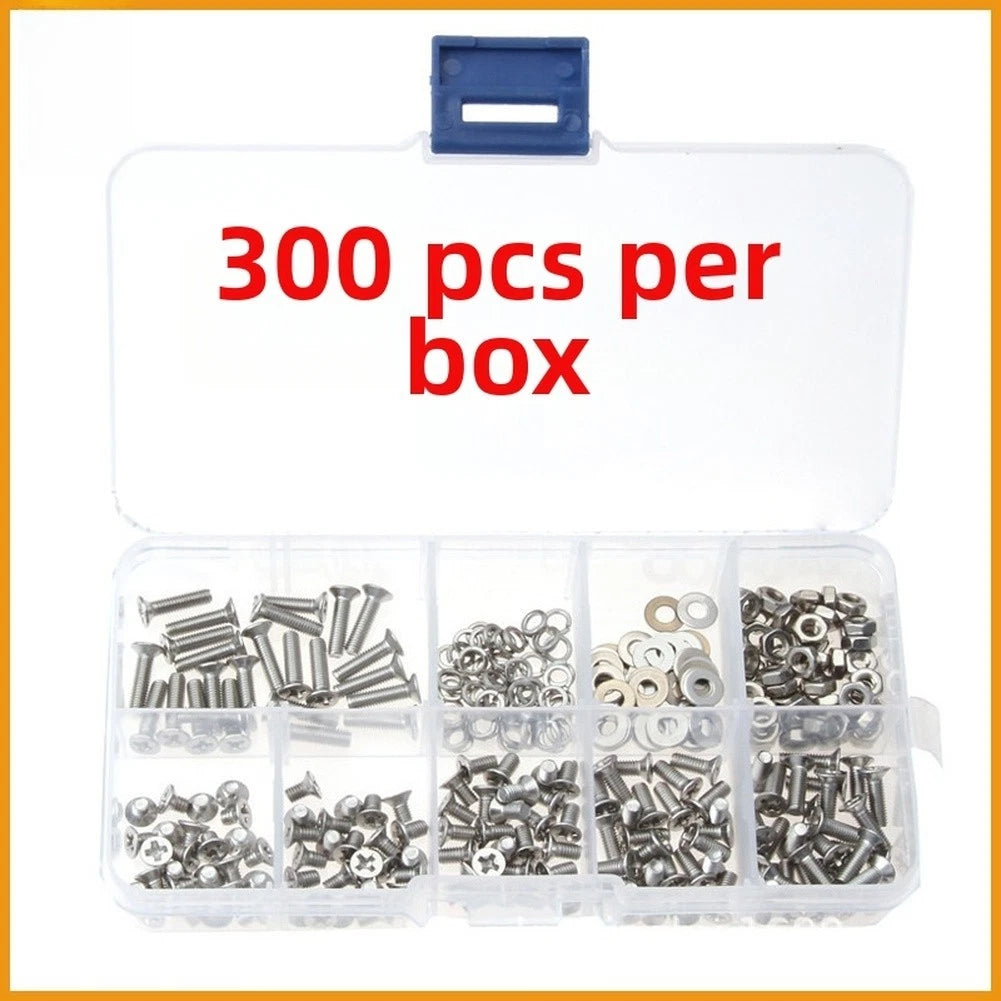 300pcs Hardware Kit with Countersunk Screws Nuts Washers for Automotive