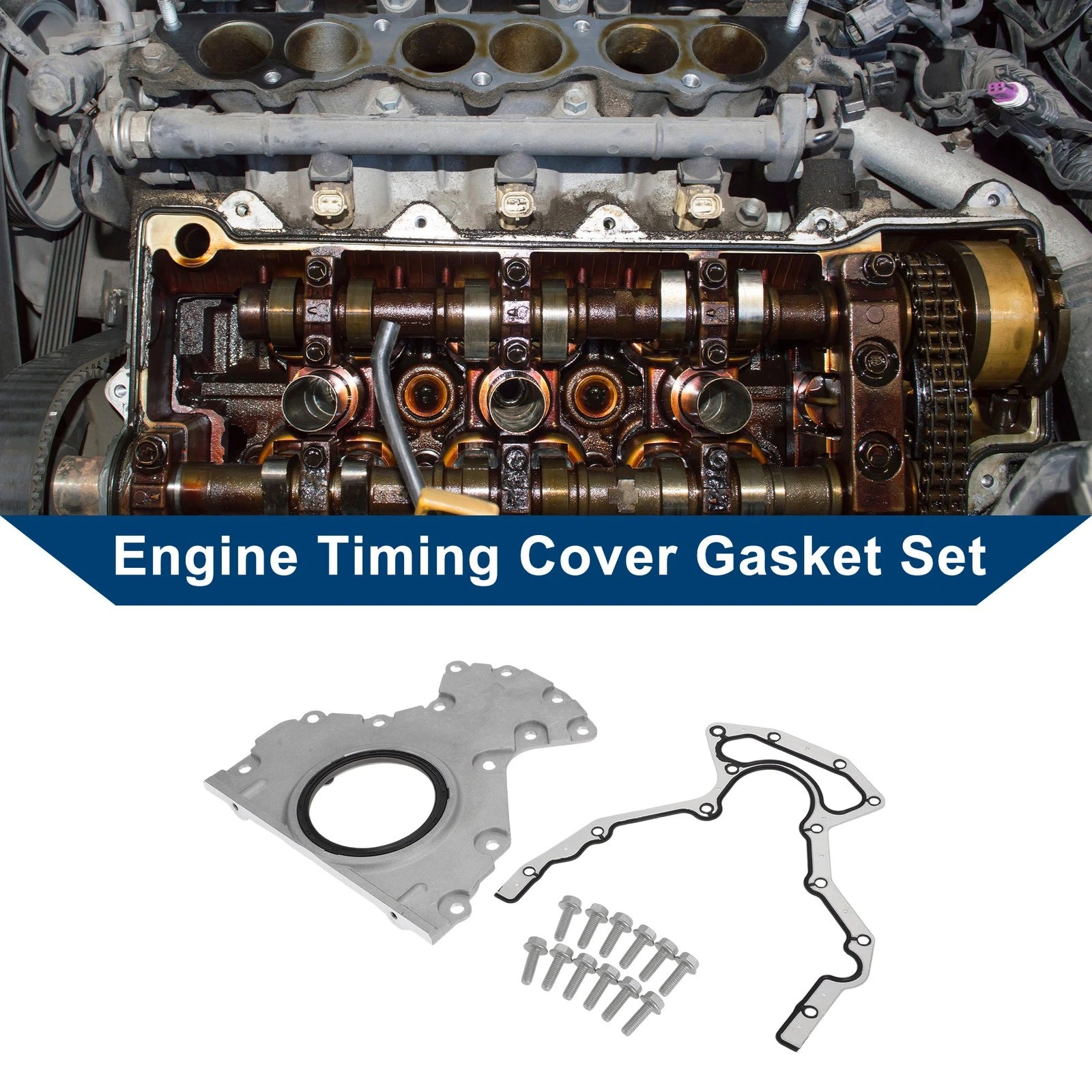 Engine Timing Cover Gasket Set Replacement for GMC for Chevy 4.8 5.3 6.2 6.0 (2003–2019)