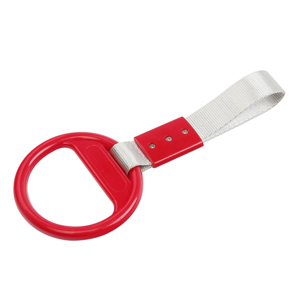 Round Ring Handle Strap for Train Bus (PVC Plastic, Silver/Red)