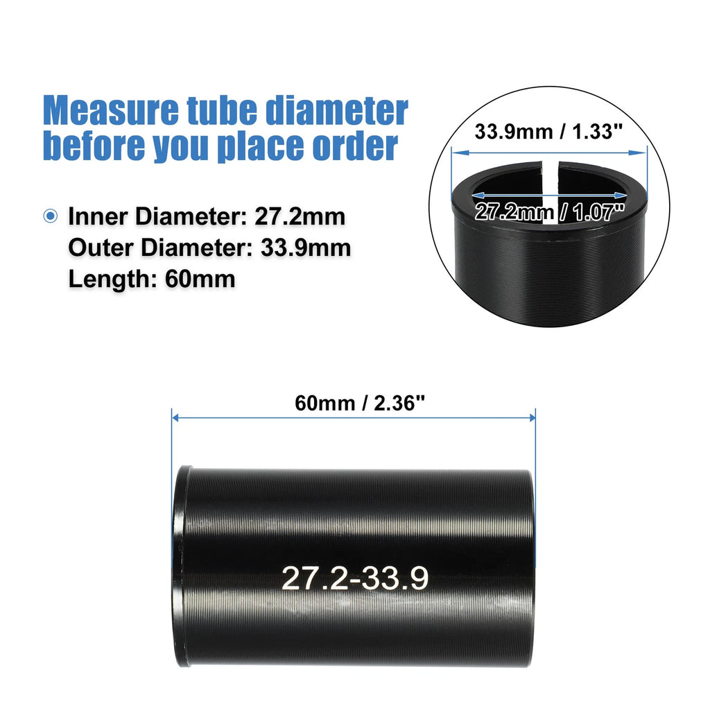 Bicycle Seat Post Adapter Reducing Sleeve 2 Pack 27.2 to 33.9mm (Black)