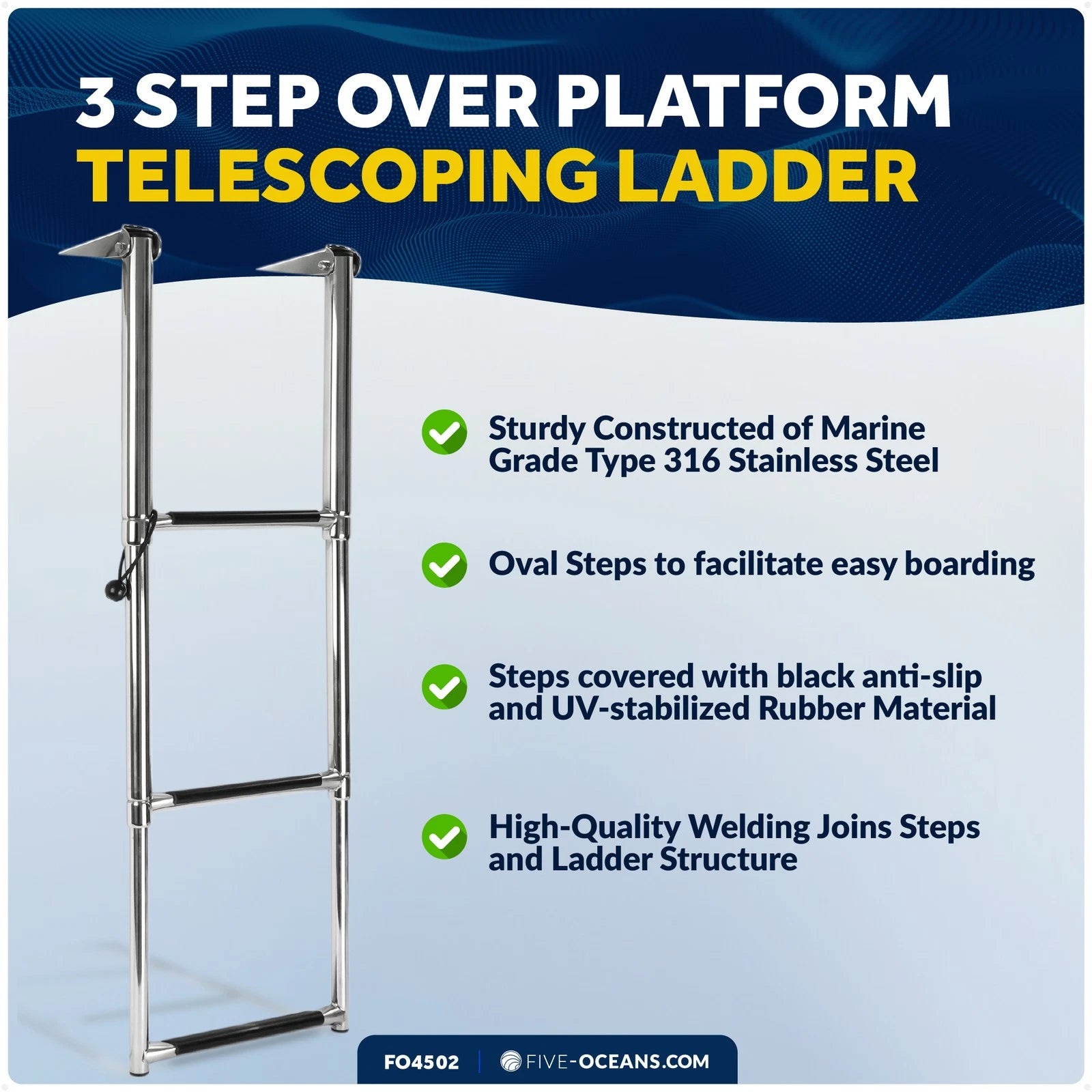 3 Step Telescoping Boat Ladder for Over Platform (Universal Fit)