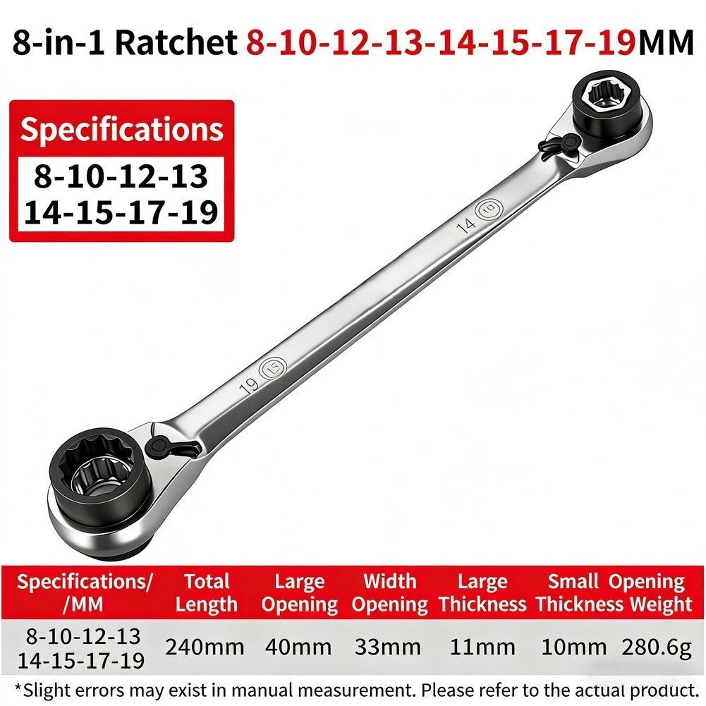 Ratchet Wrench 4-in-1 Set 40CR Material Compact Design for Confined Areas