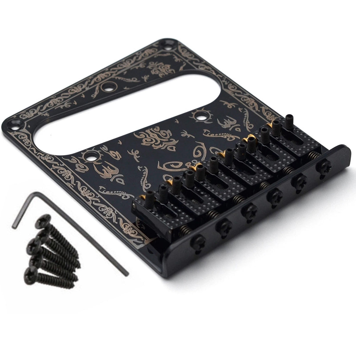 Black Retro 6-Saddle Bridge Control Plate for Fender Telecaster