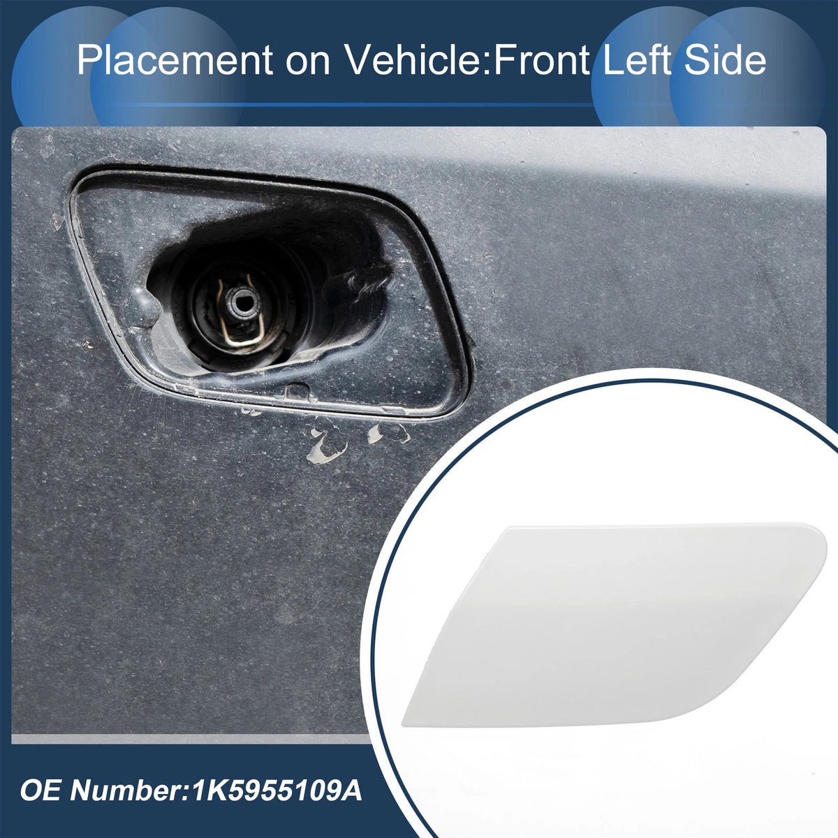 Front Left Washer Nozzle Cover Cap for VW Golf V MK5 GTI R32 (2003–2009) White