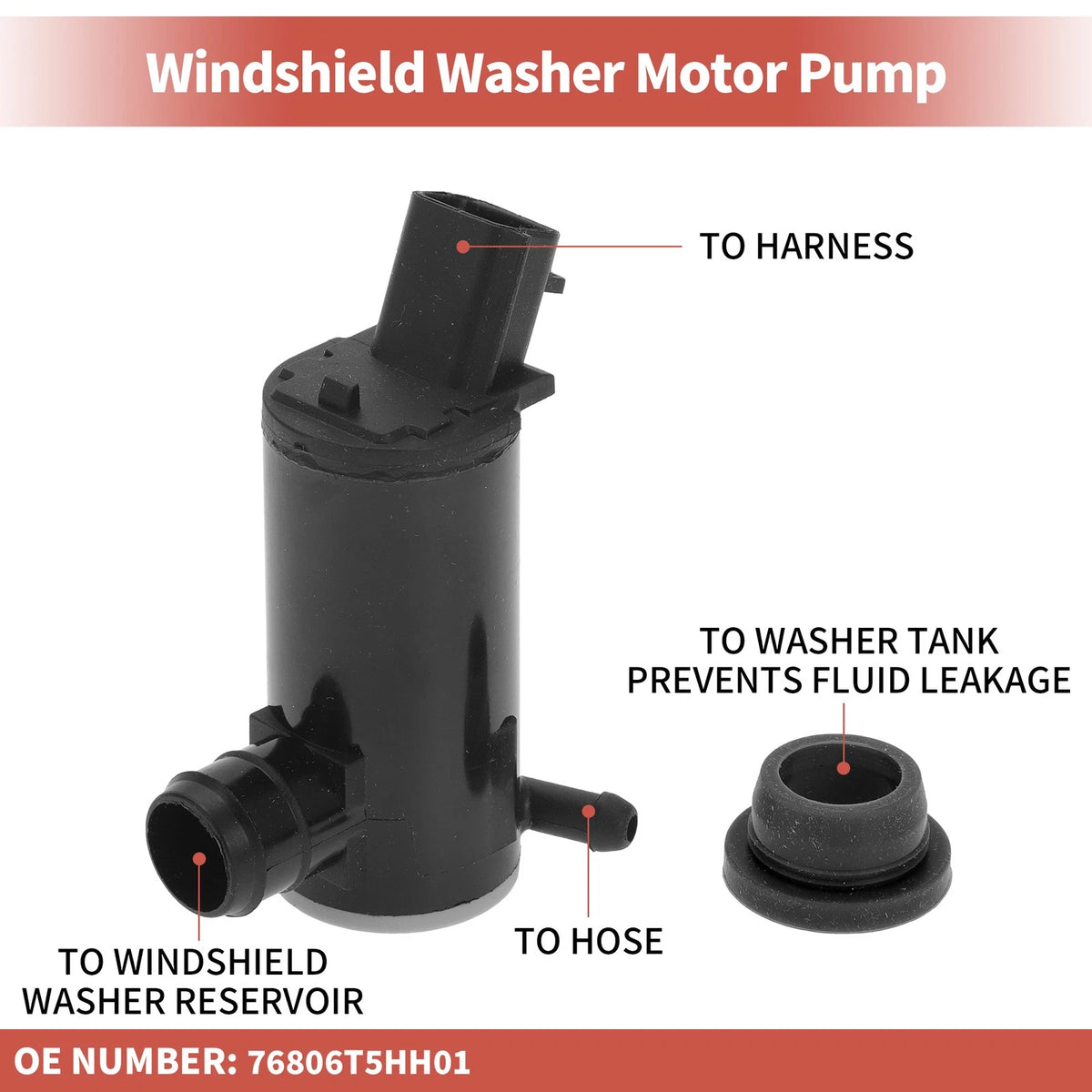 Windshield Washer Pump w/ Grommet for Honda Fit (2007–2020) No. 76806T5HH01
