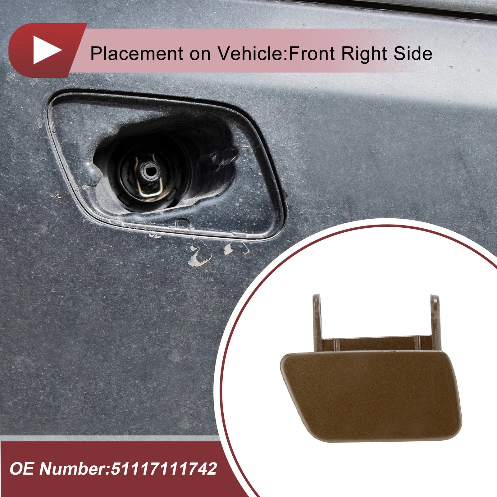 Headlight Washer Nozzle Cover Cap for BMW 525i 2004–2005 Brown
