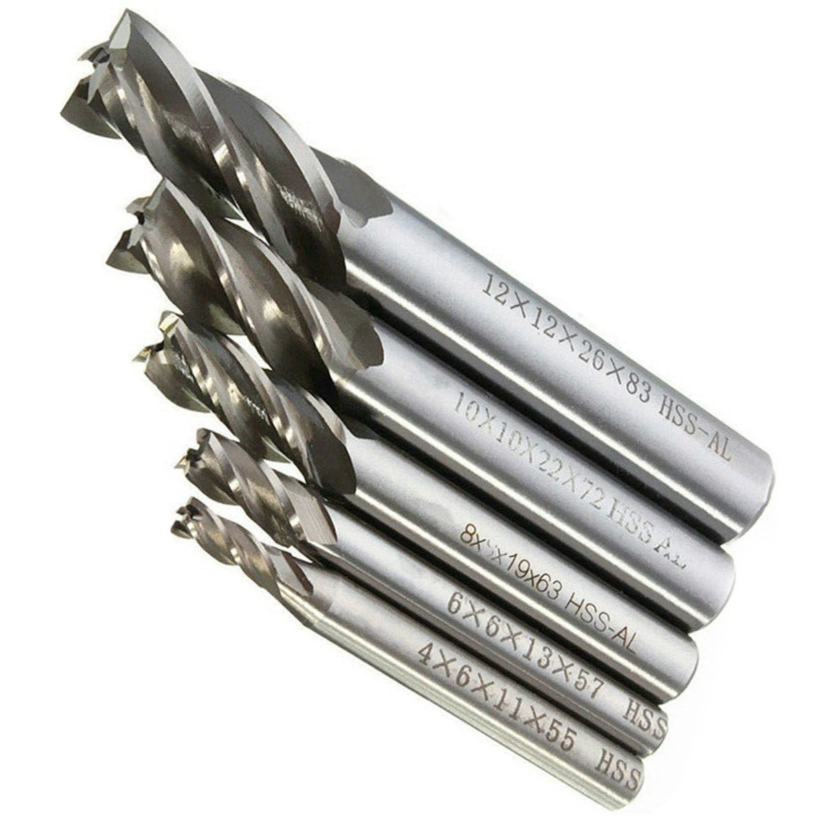 5Pcs HSS 4 Flute End Mill Cutter Set 4/6/8/10/12mm Straight Shank