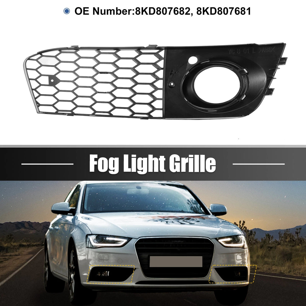 Front Fog Light Grille Cover Replacement for Audi A4 B8 (2009–2011)