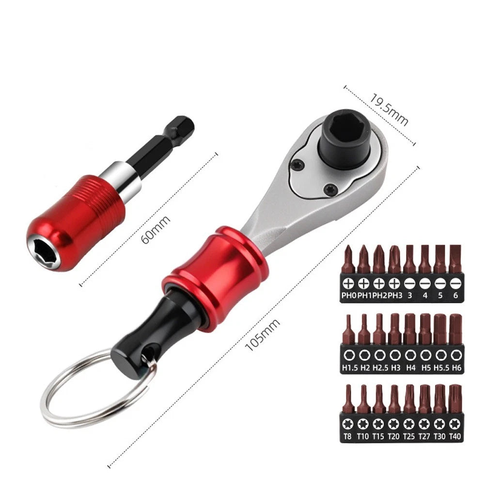 1/4 in Ratchet Wrench for Universal Use (Keychain Attachment, Bit Compatible)