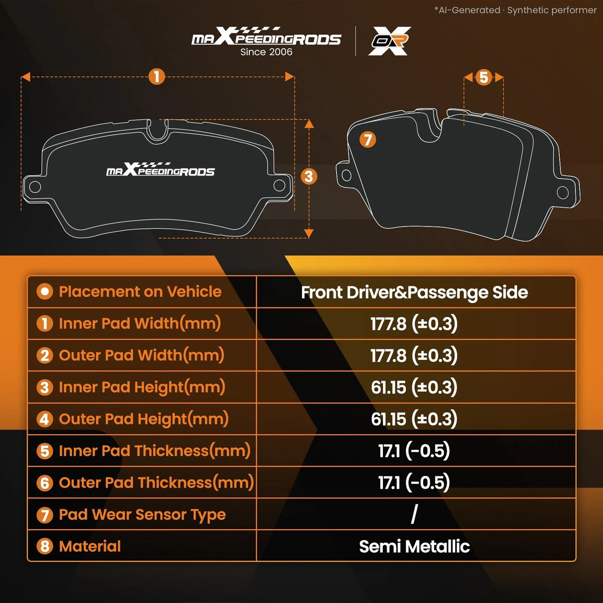 Front Brake Pads Kit for Dodge Dakota/Durango/Ram 1500 (2005–2010)