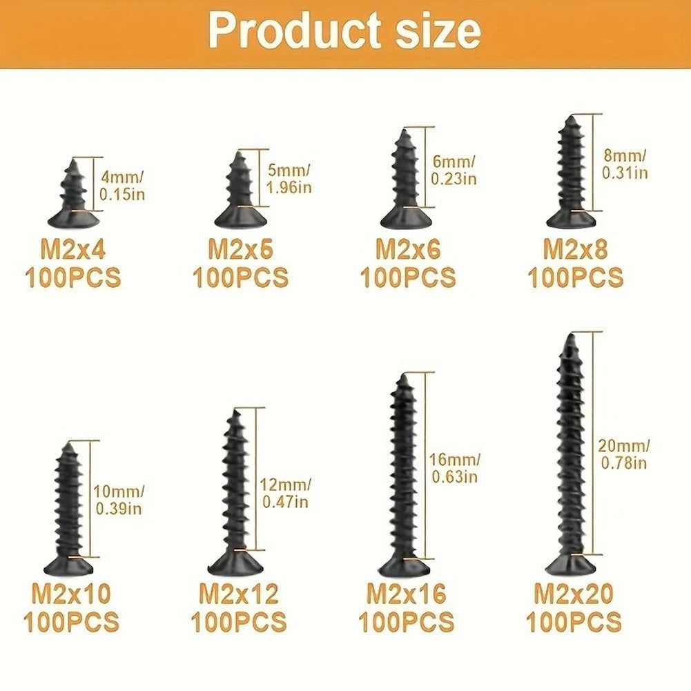 800pcs M2 Black Self Drilling Screws for Laptop Assembly