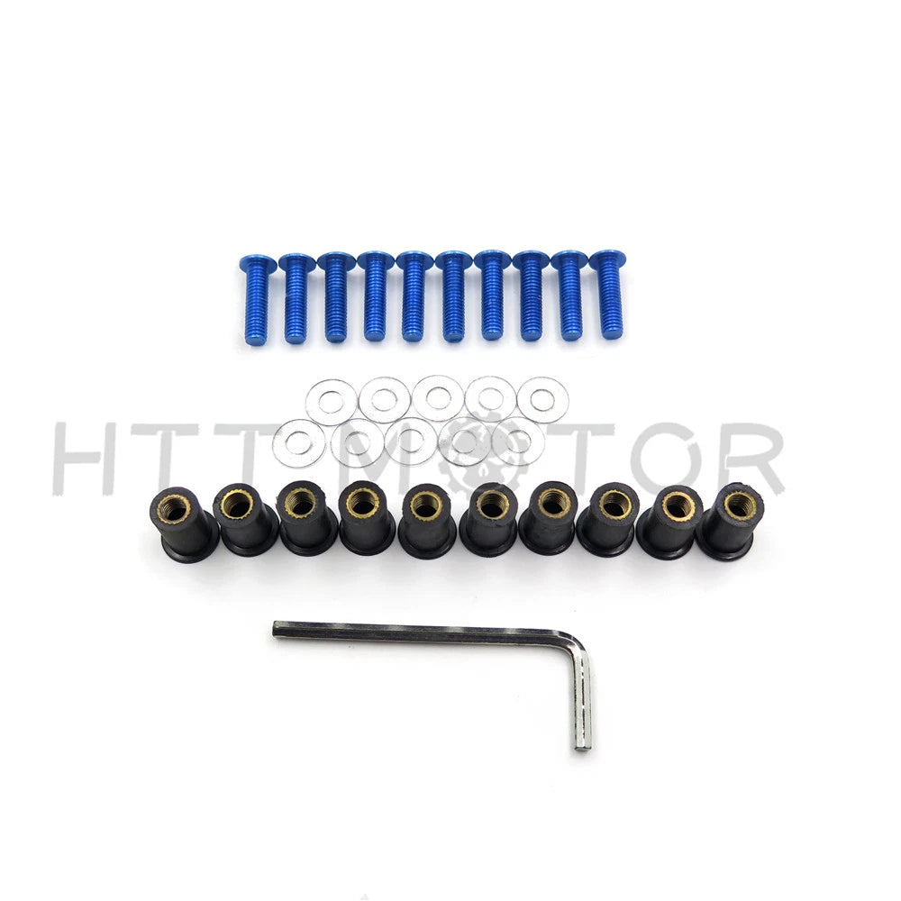 10pcs Windshield Bolt Kit for Motorcycle (Well Nuts, Blue)