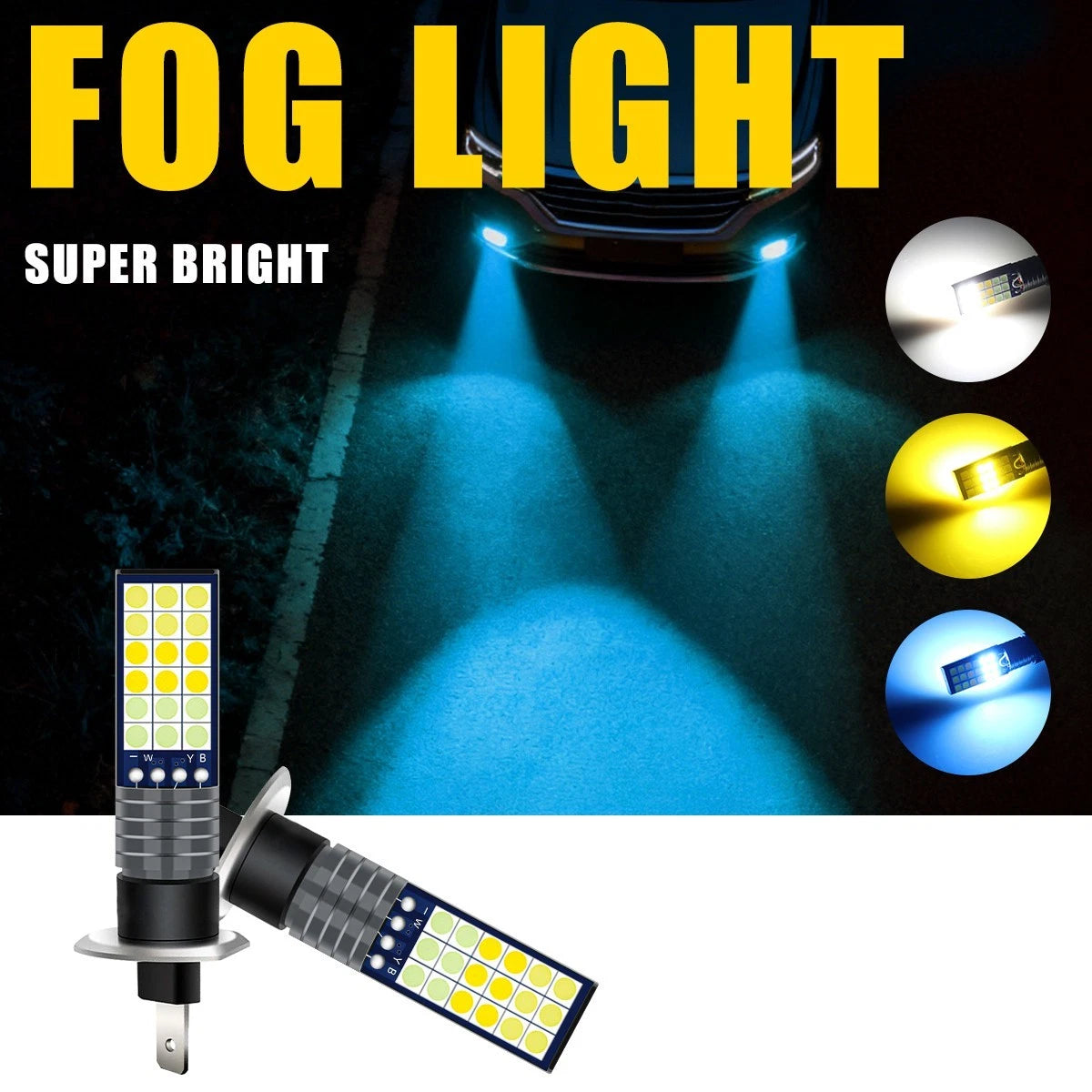 LED Fog Lamp for Car H1 High Brightness Three Color Mode (2010–2023)