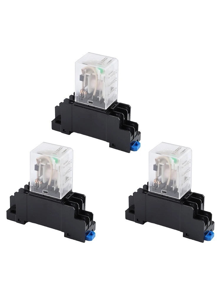 Set of 3 DPDT Electromagnetic Power Relays DC 12V with Base