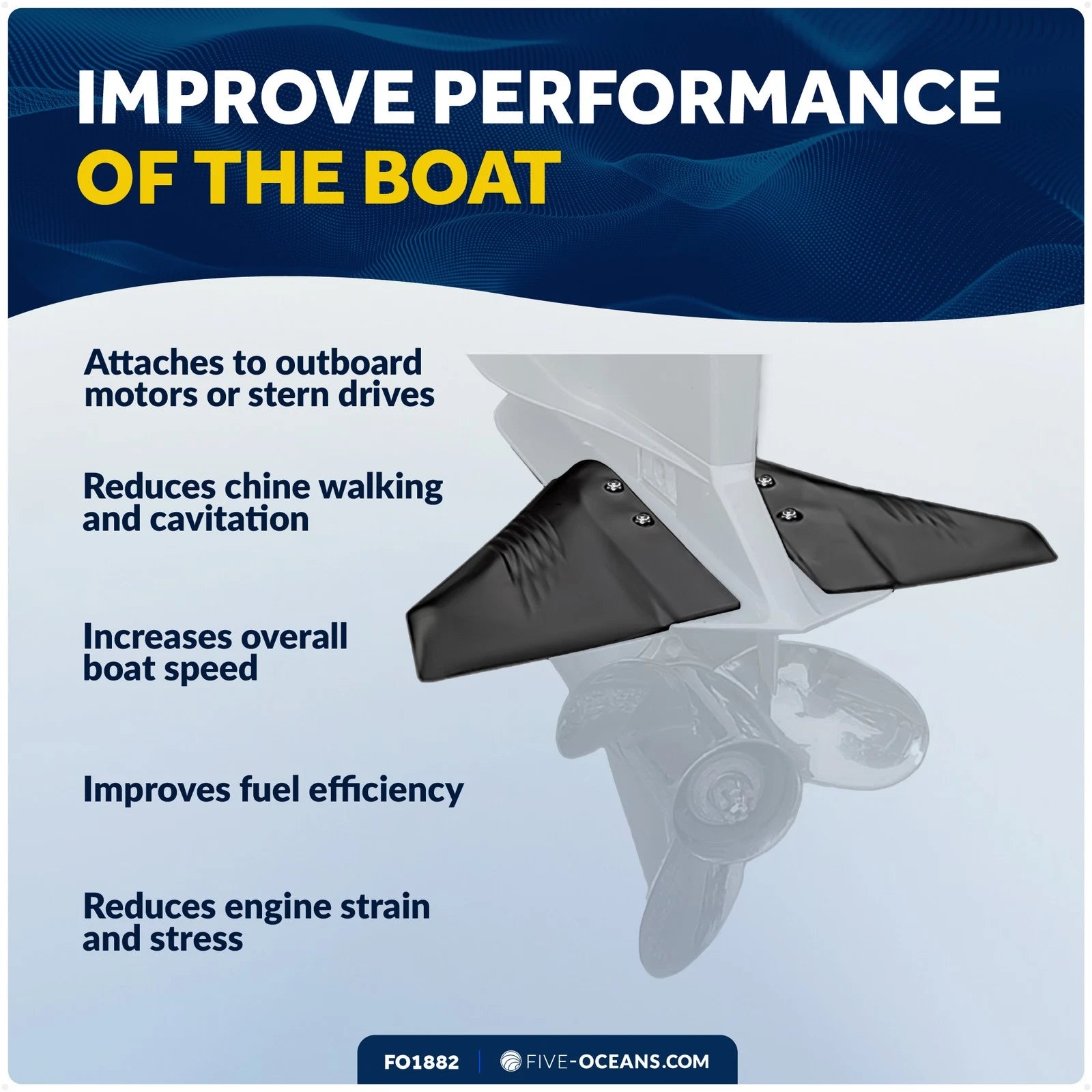 Hydrofoil Stabilizer for Outboard Motor Up to 200HP (Black)