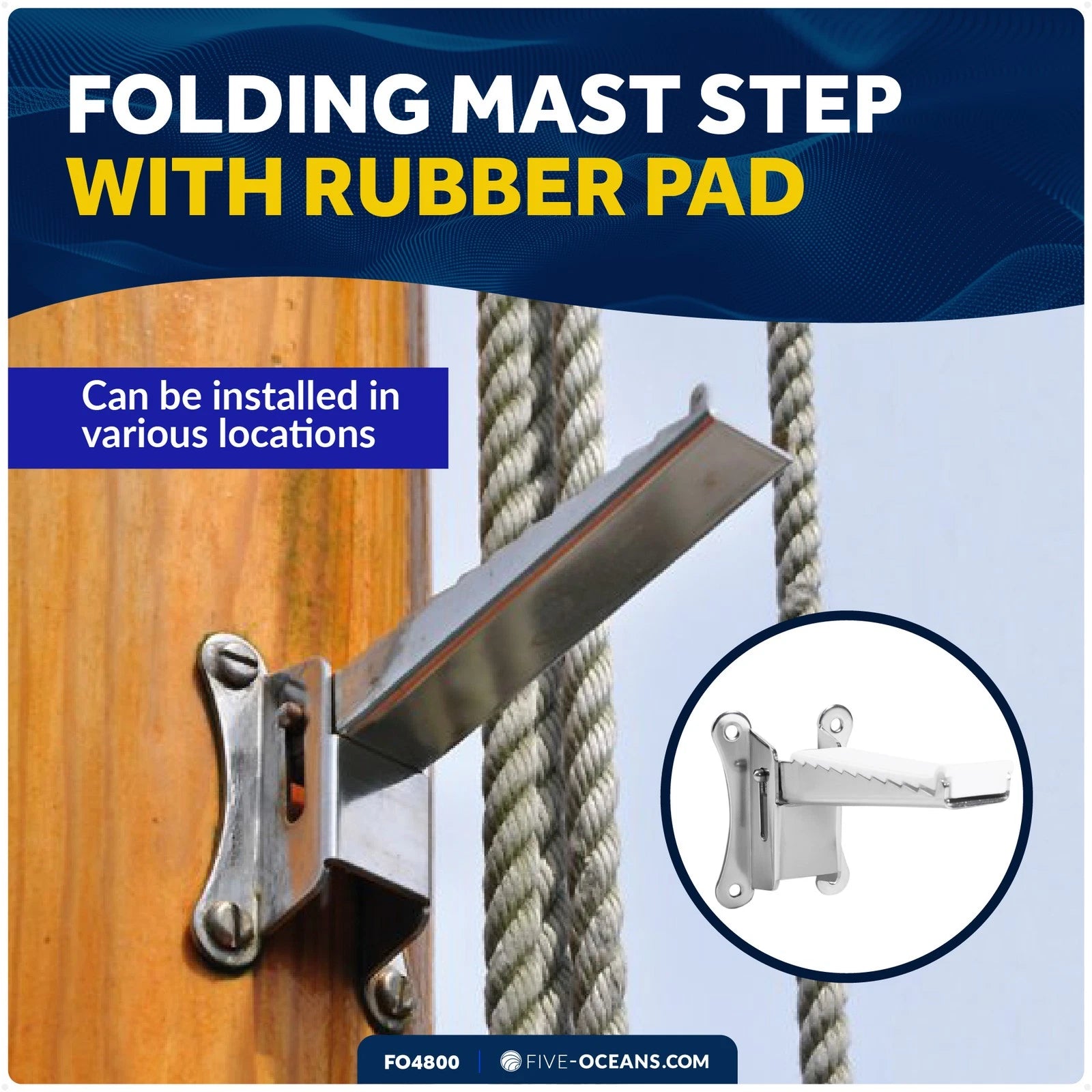 Folding Mast Step for (Stainless Steel, Rubber Pad)