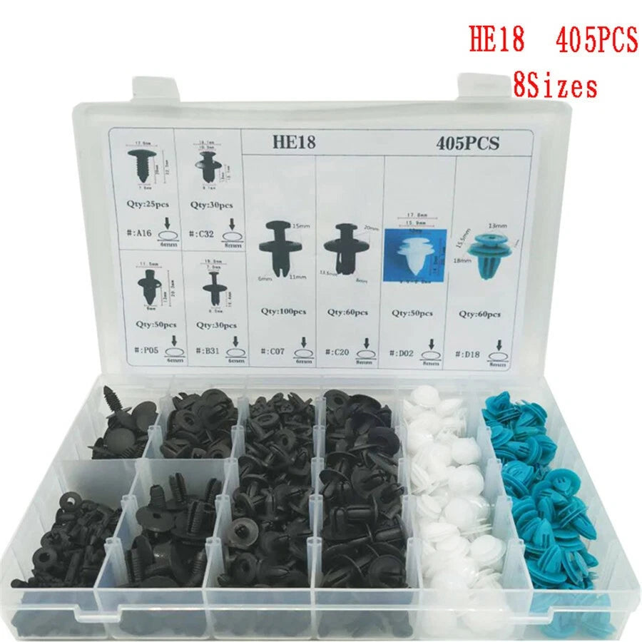 405 Pcs Plastic Fastener Rivet Push Pin Clips for Car Vehicle