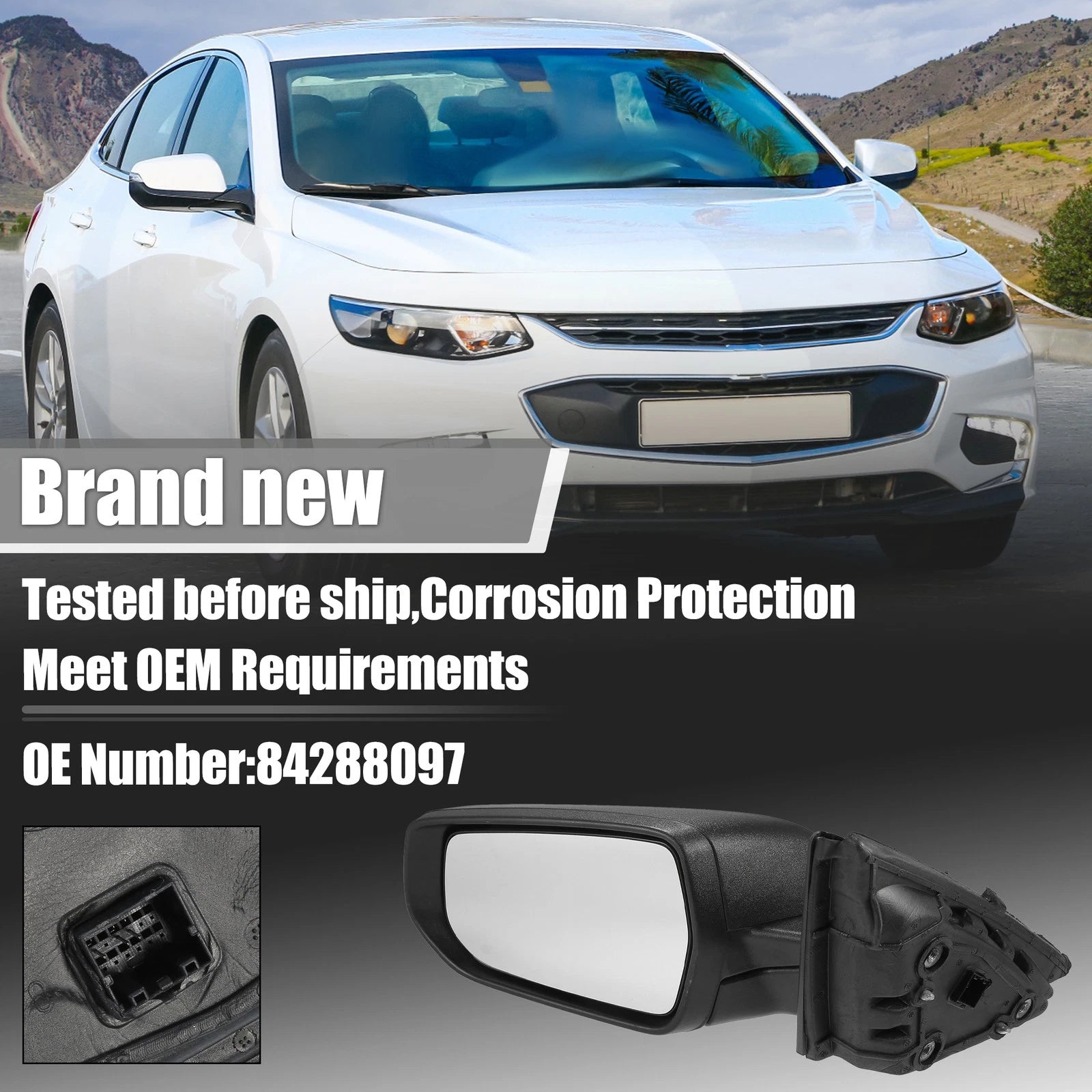 3 Pin Left Side Door Mirror Assembly Black for Chevrolet Malibu (2016–2022)